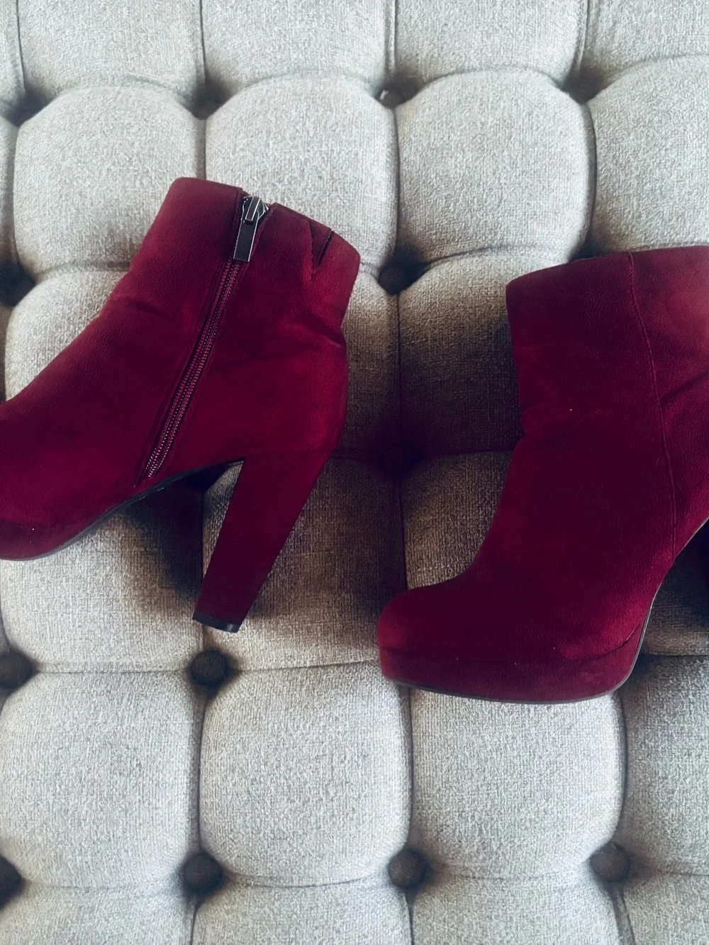 BAMBOO Burgundy Platform Ankle Booties with Side Zip